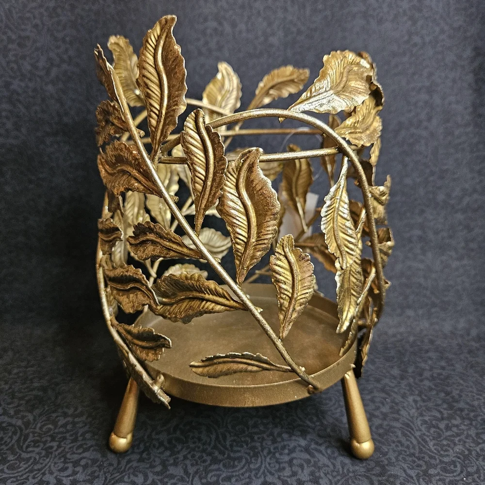 NWT Sullivan Golden Leaf Pillar Holder Set of 2 - Picture 4 of 8